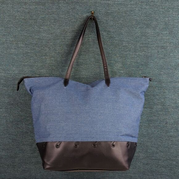 Victoria's Secret Blue & Black Denim & PU Lightweight Tote Bag - Picture 3 of 12